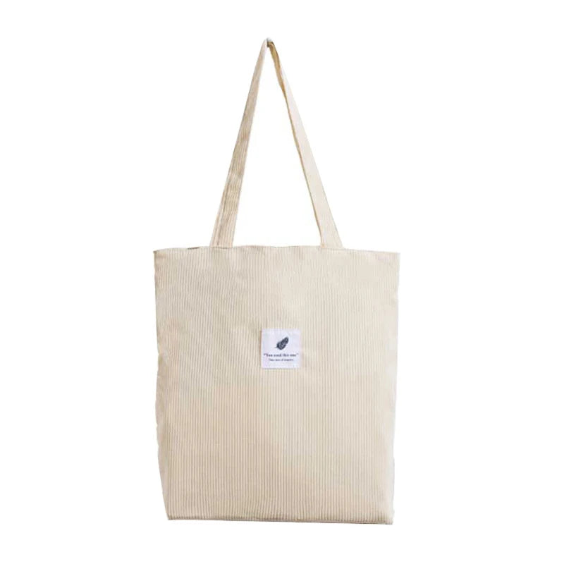 Foldable Corduroy Shopping Bag Eco friendly Reusable Grocery Tote Handbag