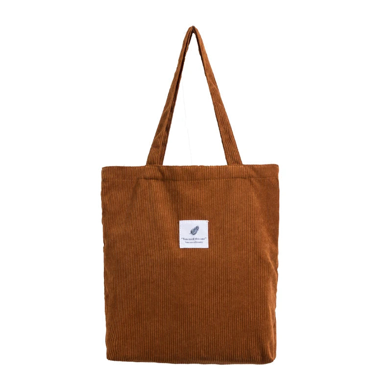 Foldable Corduroy Shopping Bag Eco friendly Reusable Grocery Tote Handbag