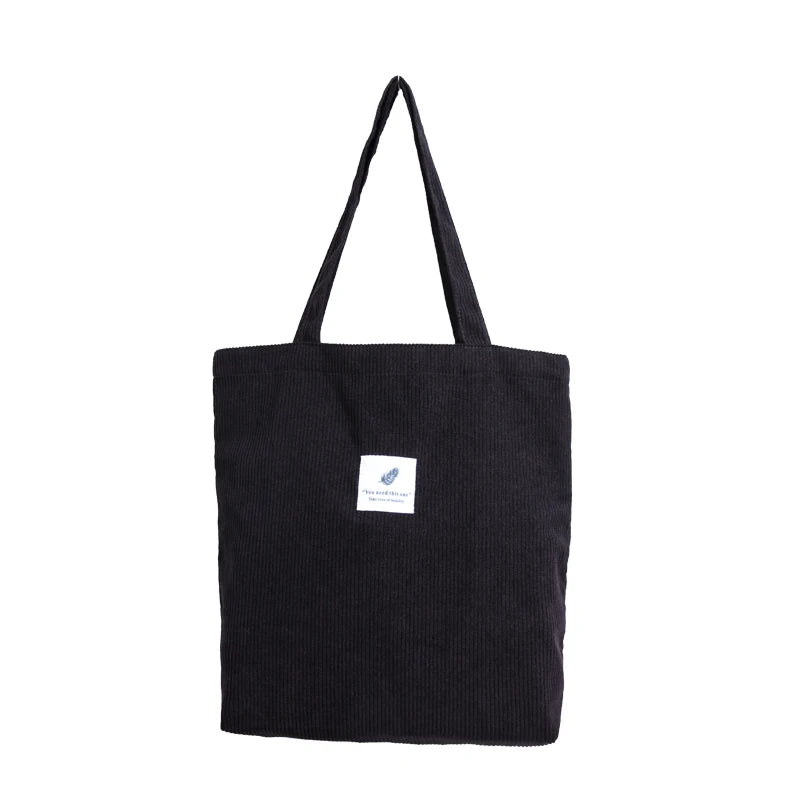 Foldable Corduroy Shopping Bag Eco friendly Reusable Grocery Tote Handbag