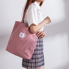 Foldable Corduroy Shopping Bag Eco friendly Reusable Grocery Tote Handbag