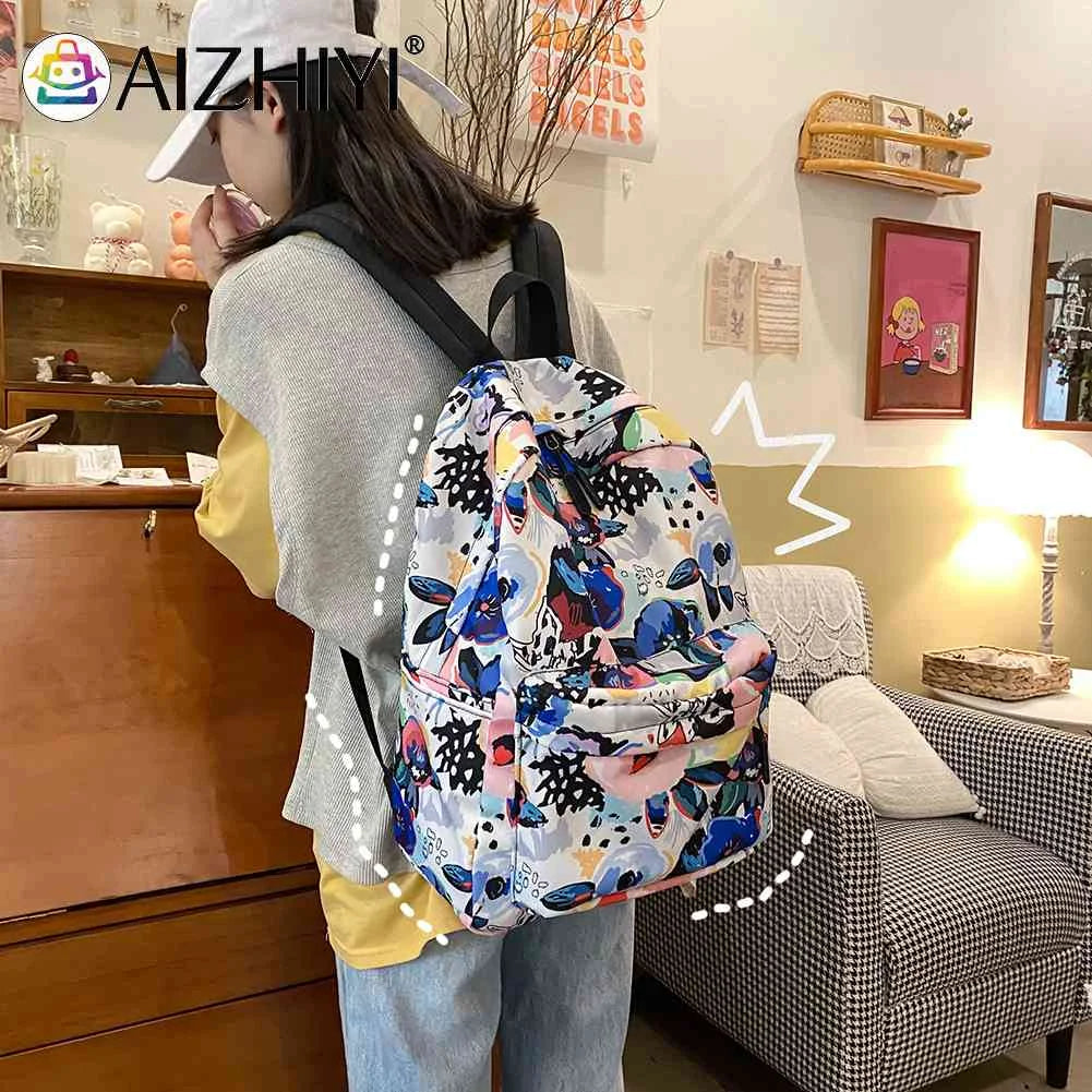 Casual Graffiti School Backpack Multi-layer Pockets Student Schoolbag
