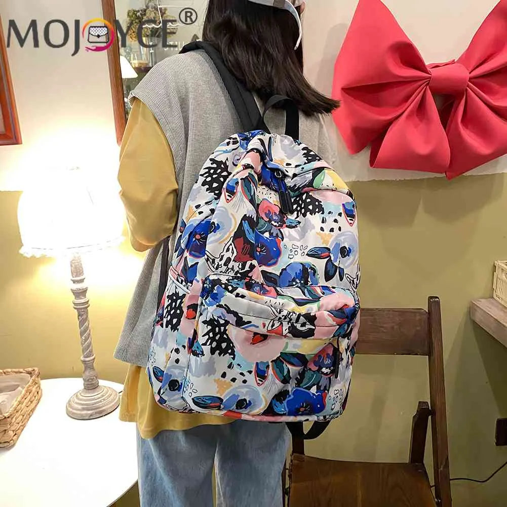 Casual Graffiti School Backpack with Multi-Layer Pockets