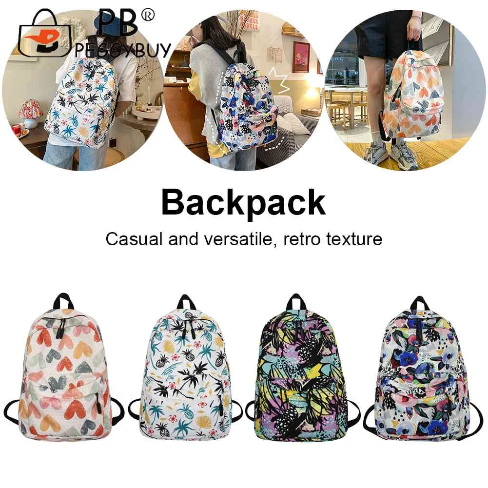 Casual Graffiti School Bags for Girls Multi-layer Pockets Nylon Knapsack
