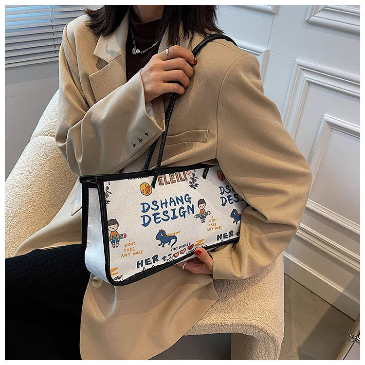 Casual Graffiti Canvas Bag Shopping Bag Reusable Grocery Tote Handbag