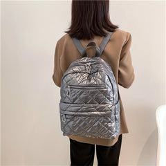 Quilted Down Fabric Backpack for Women Laptop Travel School Bagpack