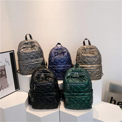 Quilted Down Fabric Backpack for Women Laptop Travel School Bagpack
