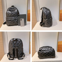 Quilted Down Fabric Backpack for Women Laptop Travel School Bagpack