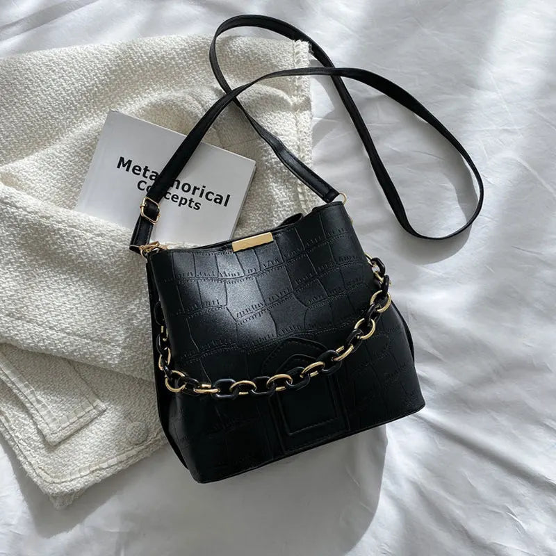 Casual High Bucket Bag For Women Female Pu Leather Shoulder Bag