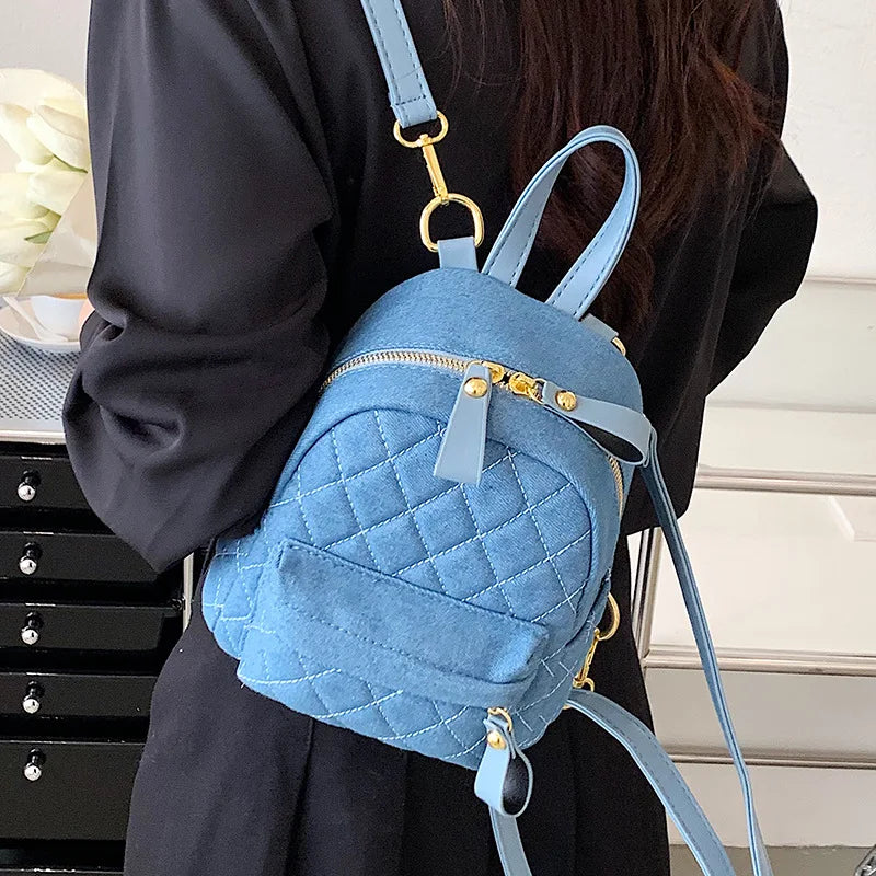 Casual High Denim Backpack Women Small Travel Bag Daily