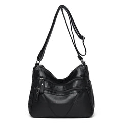 Women's Soft Leather Shoulder Bag Multi-Layer Vintage Crossbody Handbag
