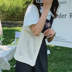 Casual Hollow Knitted Shoulder Bag Summer Mesh Tote Bag