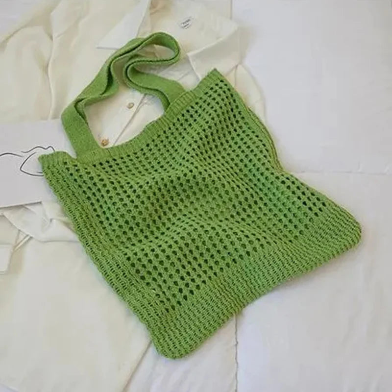 Casual Hollow Knitted Shoulder Bag Summer Mesh Tote Bag