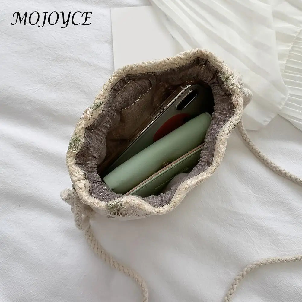 Embroidered Lace Crossbody Bag with Drawstring