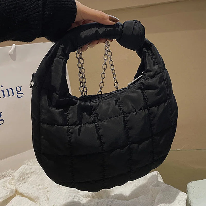 Green Chain Down Shoulder Bag Winter Crossbody Bag Purse