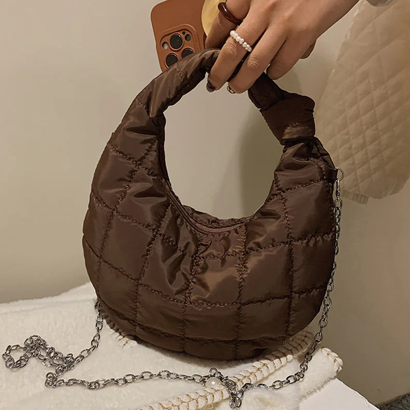 Green Chain Down Shoulder Bag Winter Crossbody Bag Purse