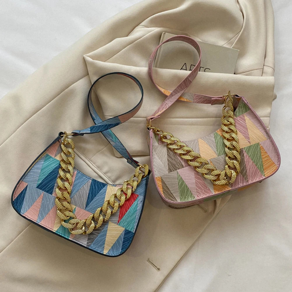 Casual Ladies Handbags Thick Chain Commute Bag PU Leather Shoulder Bag