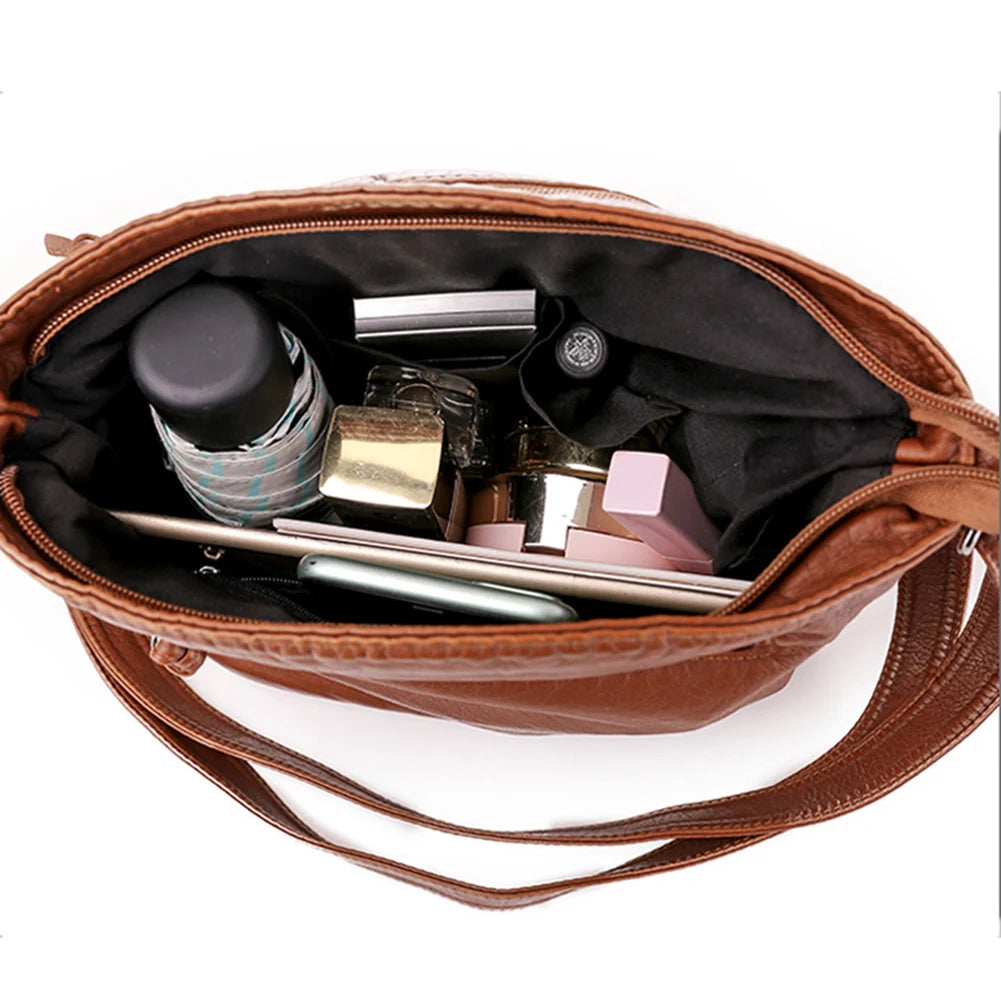 Casual PU Leather Handbag Solid Mother Shoulder Crossbody Bag
