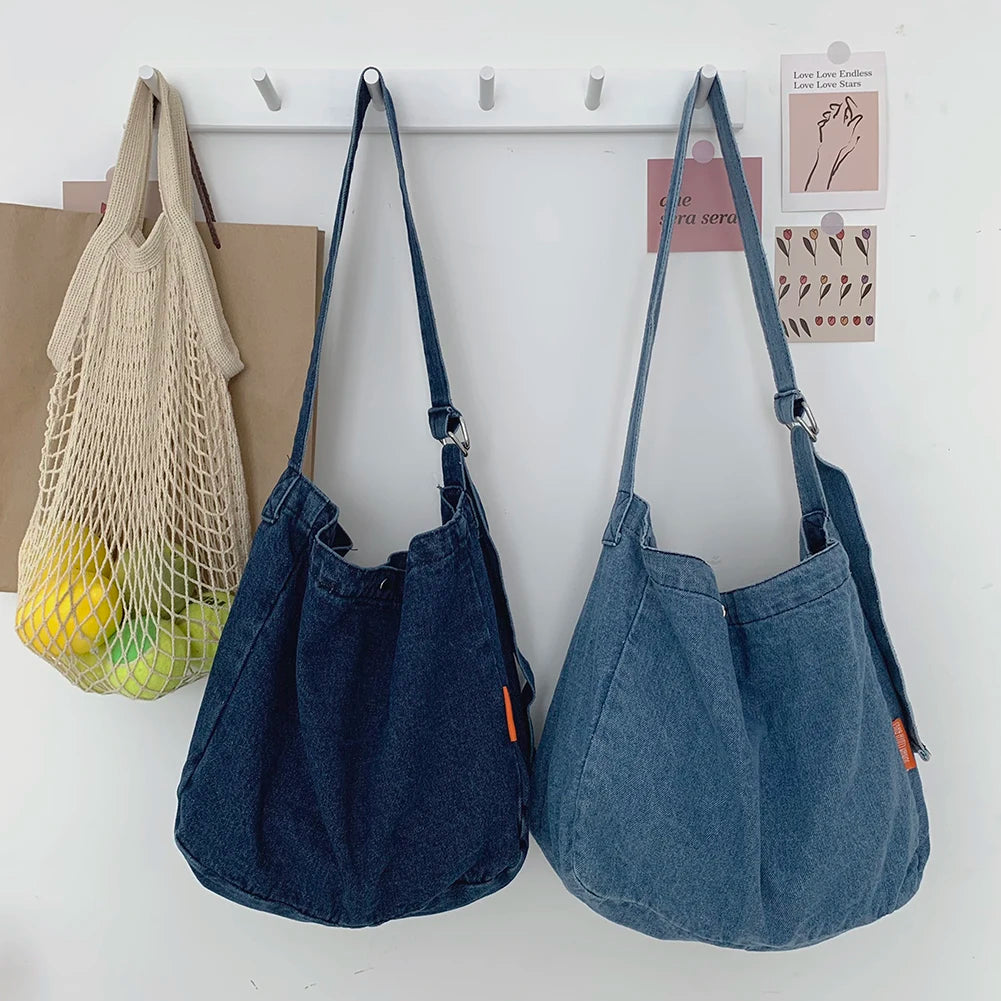 Vintage Denim Crossbody Bag Harajuku Shoulder Bag Large Capacity