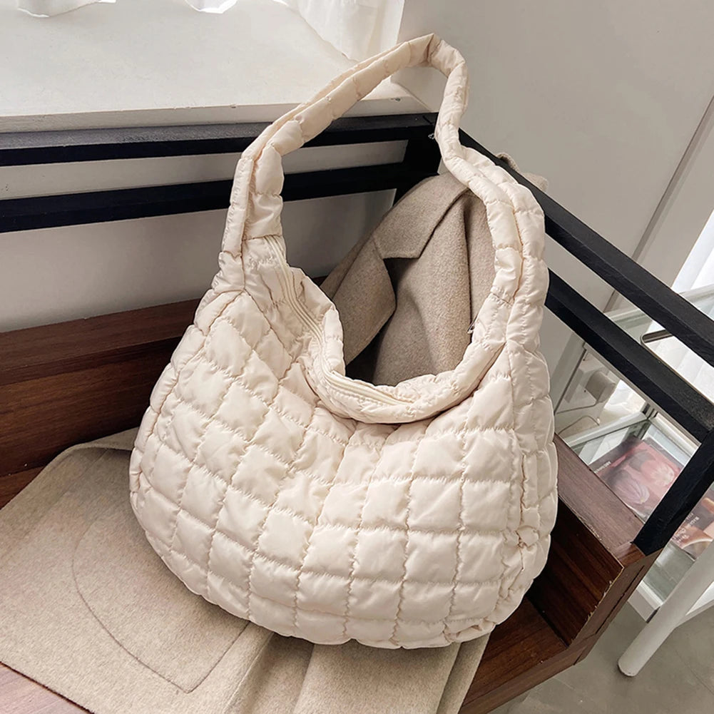 Lattice Pattern Eiderdown Shoulder Bag - Portable Travel Tote