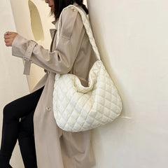 Large Capacity Shoulder Bag Women Lattice Pattern Handbag Solid Travel Totes