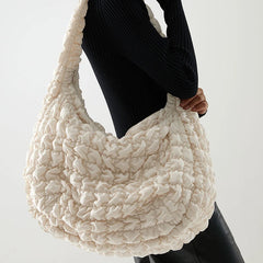 Casual Large Capacity Tote Shoulder Bags Ruched Handbag Nylon Quilted Crossbody