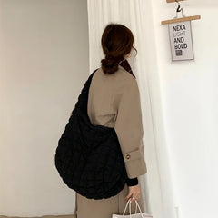 Casual Large Capacity Tote Shoulder Bags Ruched Handbag Nylon Quilted Crossbody