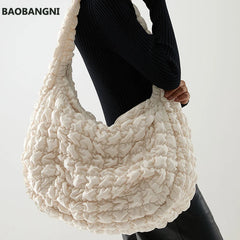 Casual Ruched Nylon Handbag Quilted Tote Shoulder Bag