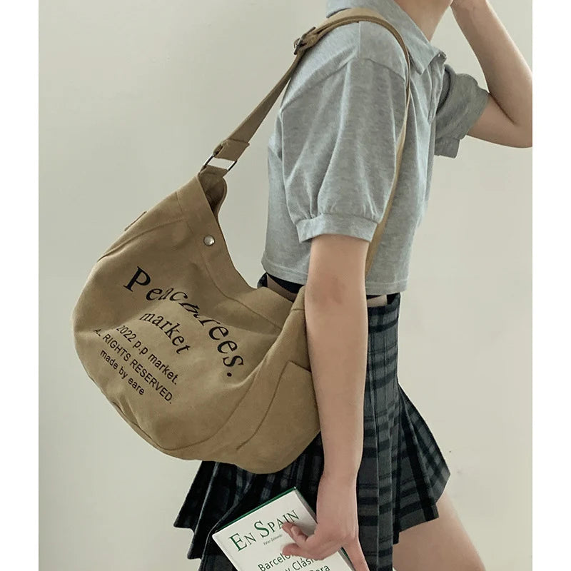 Women's Casual Letters Printed Shoulder Bag Canvas Large Capacity Crossbody Hand