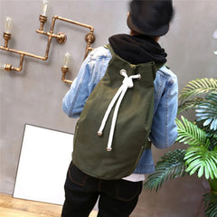 Canvas Large Capacity Barrel Backpack Army Green Rucksack