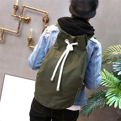 Canvas Large Capacity Barrel Backpack Army Green Rucksack