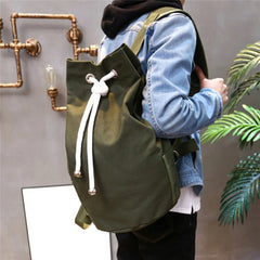 Canvas Large Capacity Barrel Backpack Army Green Rucksack