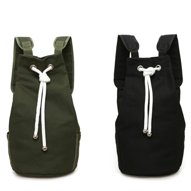 Canvas Large Capacity Barrel Backpack Army Green Rucksack