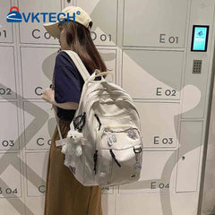 Casual Nylon Backpack with Multi-pocket Shoulder Straps