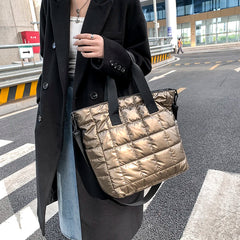 Green Quilted Shoulder Bag Nylon Handbag for Women