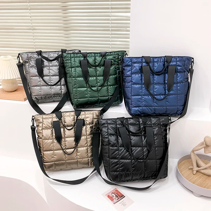 Green Quilted Shoulder Bag Nylon Handbag for Women