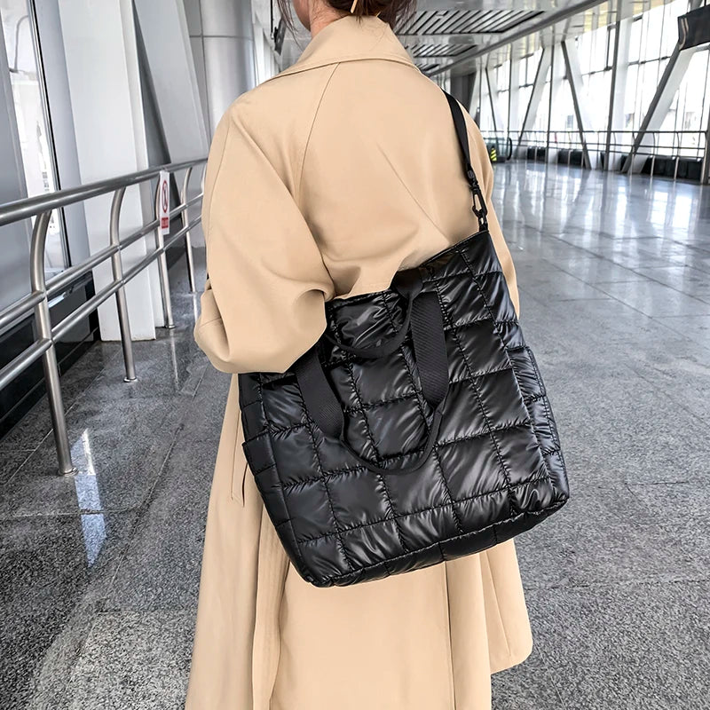 Green Quilted Shoulder Bag Nylon Handbag for Women