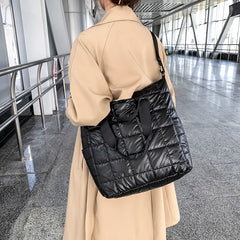 Green Quilted Shoulder Bag Nylon Handbag for Women
