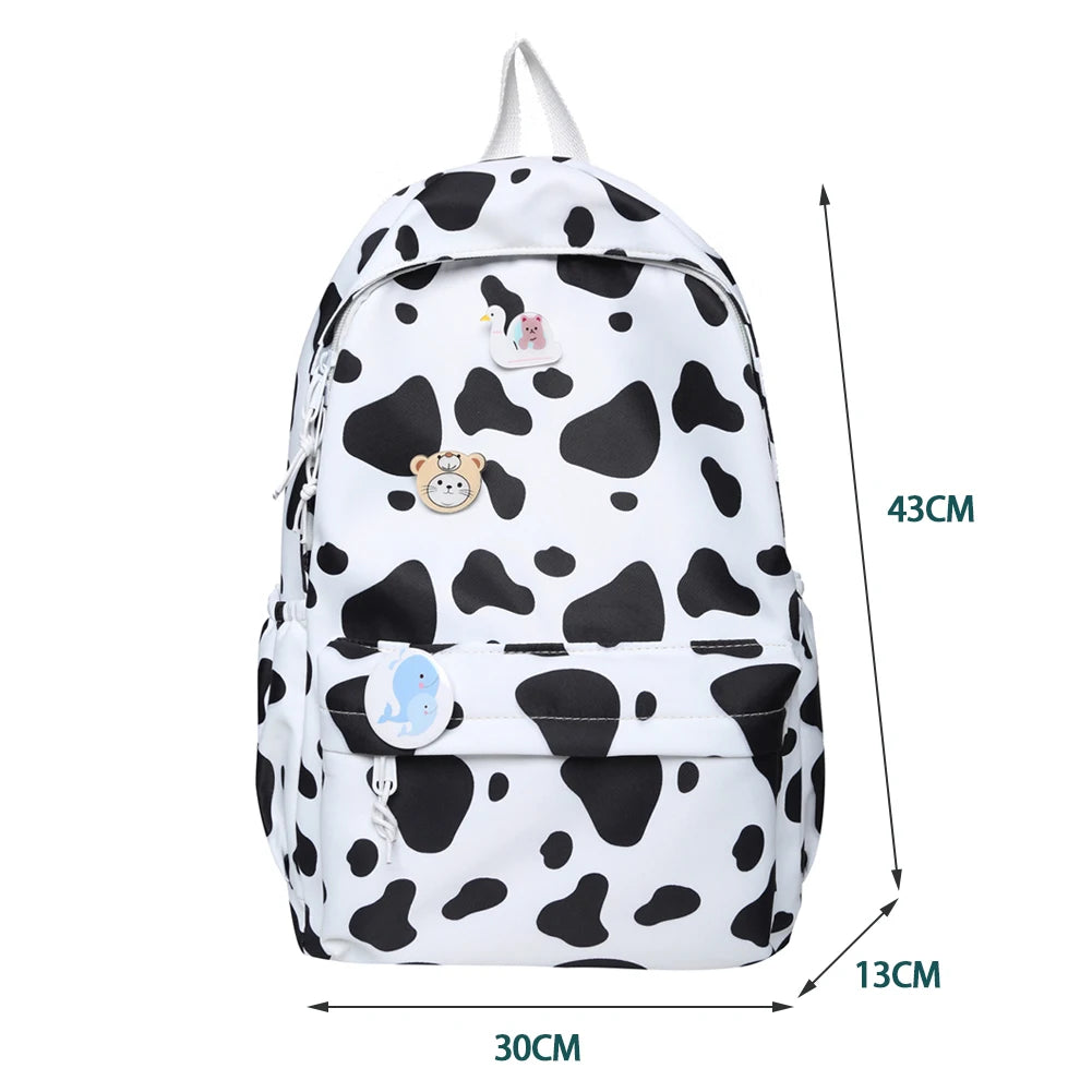 Cow Spots Printing Nylon School Shoulder Bag