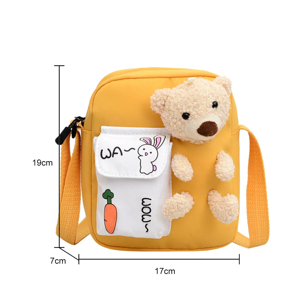 Cartoon Bear Nylon Crossbody Bag for Girls Students