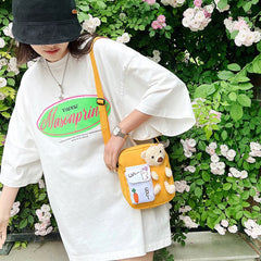 Cartoon Bear Nylon Crossbody Bag for Girls Students