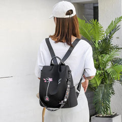 Casual Oxford Cloth Backpack Flower Embroidered Shoulder School Book Bag