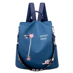 Casual Oxford Cloth Backpack Flower Embroidered Shoulder School Book Bag