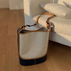 Canvas Bucket Bag Crossbody - Large Capacity Tote Purse