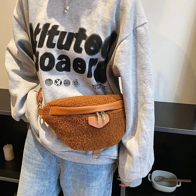 Plush Crossbody Bag Lamb Wool Waist Bag