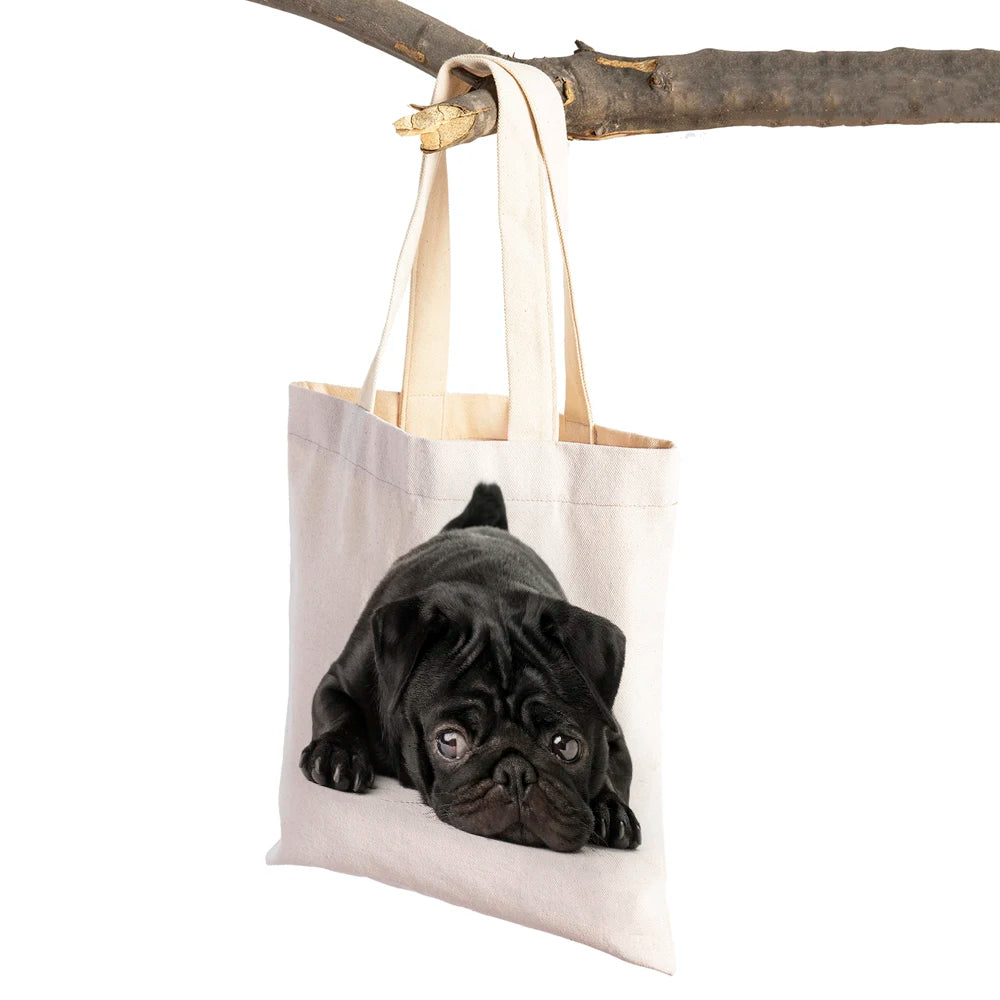Casual Pug Dog Shopping Shoulder Bag for Women Pet Animal