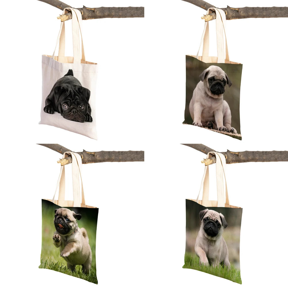 Casual Pug Dog Shopping Shoulder Bag for Women Pet Animal