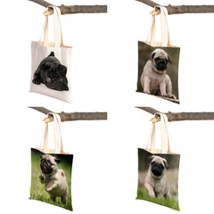 Casual Pug Dog Shopping Shoulder Bag for Women Pet Animal