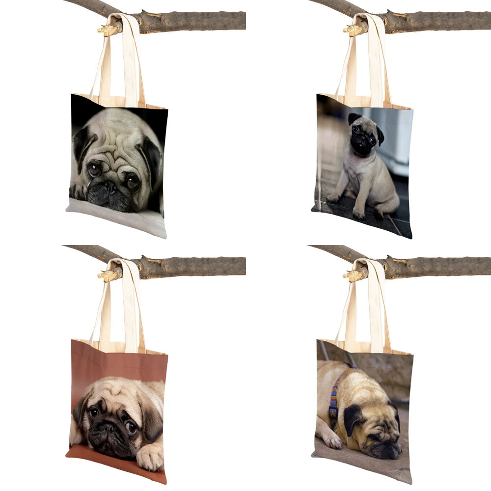 Casual Pug Dog Shopping Shoulder Bag for Women Pet Animal