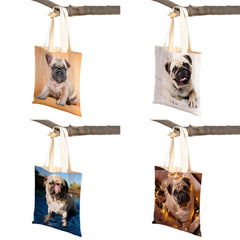 Casual Pug Dog Shopping Shoulder Bag for Women Pet Animal