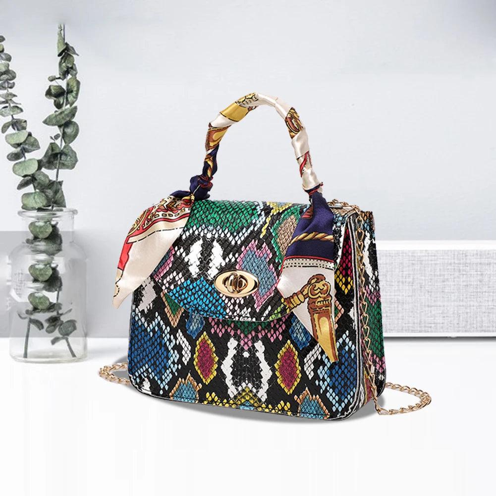 Casual Pure Chain Handbag Snake Pattern Shoulder Bag